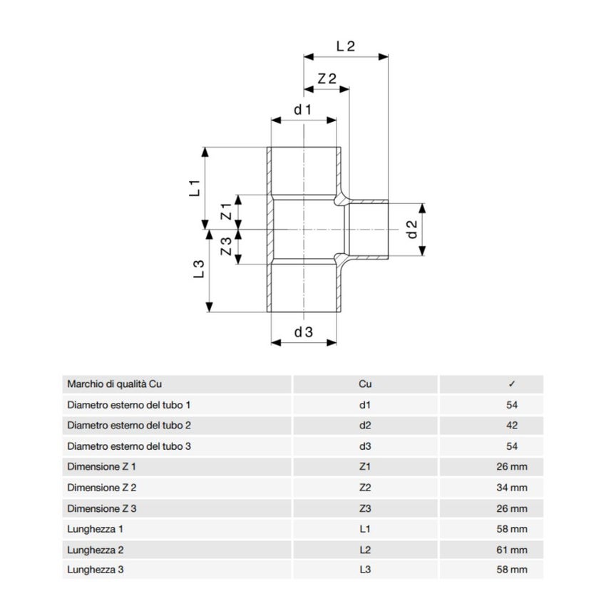 Immagine di Viega RACCORDI A SALDARE raccordo a T di Ø 54 x 42, di rame lucido 119652