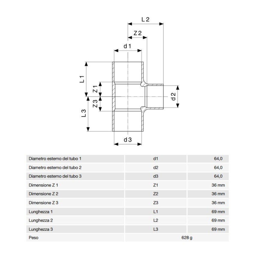 Immagine di Viega RACCORDI A SALDARE raccordo a T di Ø 64, di rame lucido 131722