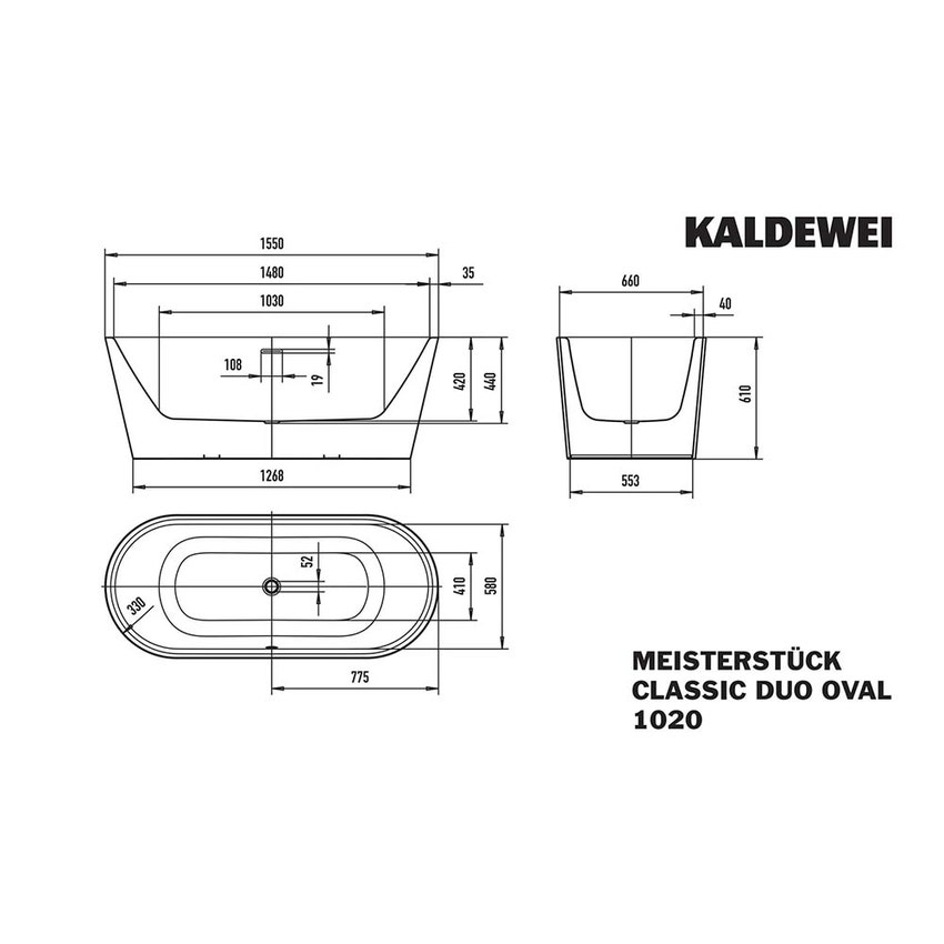 Immagine di Kaldewei MEISTERSTÜCK CLASSIC DUO OVAL vasca ovale L.155 P.66 cm, senza troppopieno, in acciaio smaltato, colore bianco alpino 204843540001