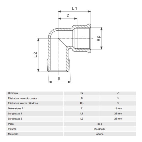 Immagine di Viega RACCORDI FILETTATI DI BRONZO gomito a 90° Ø 1/4" ottone cromato m/f 135935