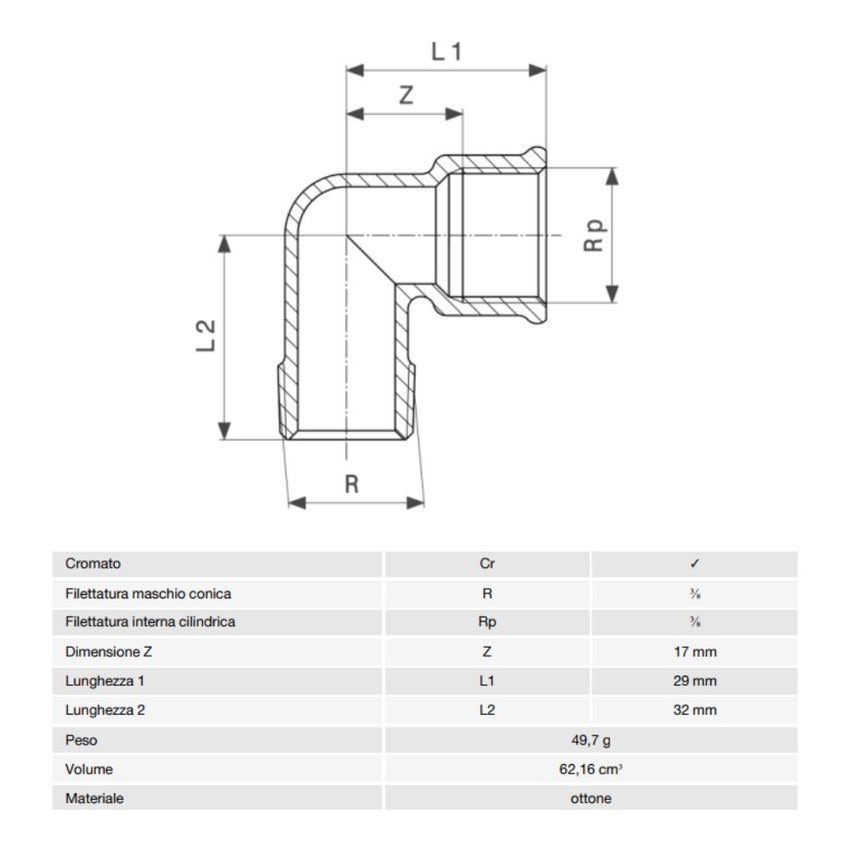 Immagine di Viega RACCORDI FILETTATI DI BRONZO gomito a 90° Ø 3/8" ottone cromato m/f 106645