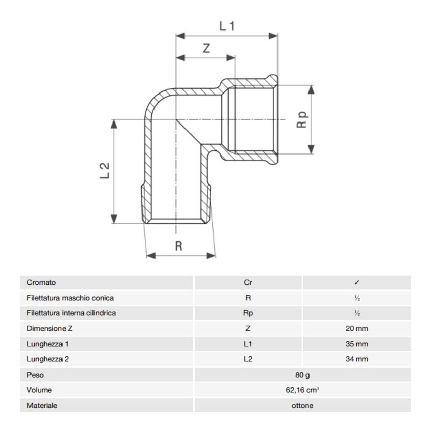 Immagine di Viega RACCORDI FILETTATI DI BRONZO gomito a 90° Ø 1/2" ottone cromato m/f 102586