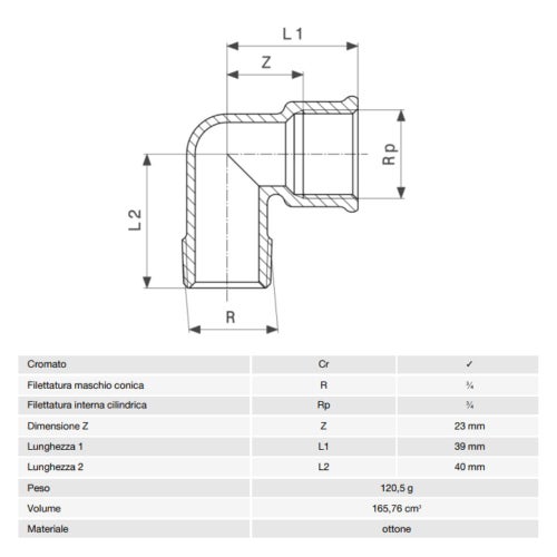 Immagine di Viega RACCORDI FILETTATI DI BRONZO gomito a 90° Ø 3/4" ottone cromato m/f 107758