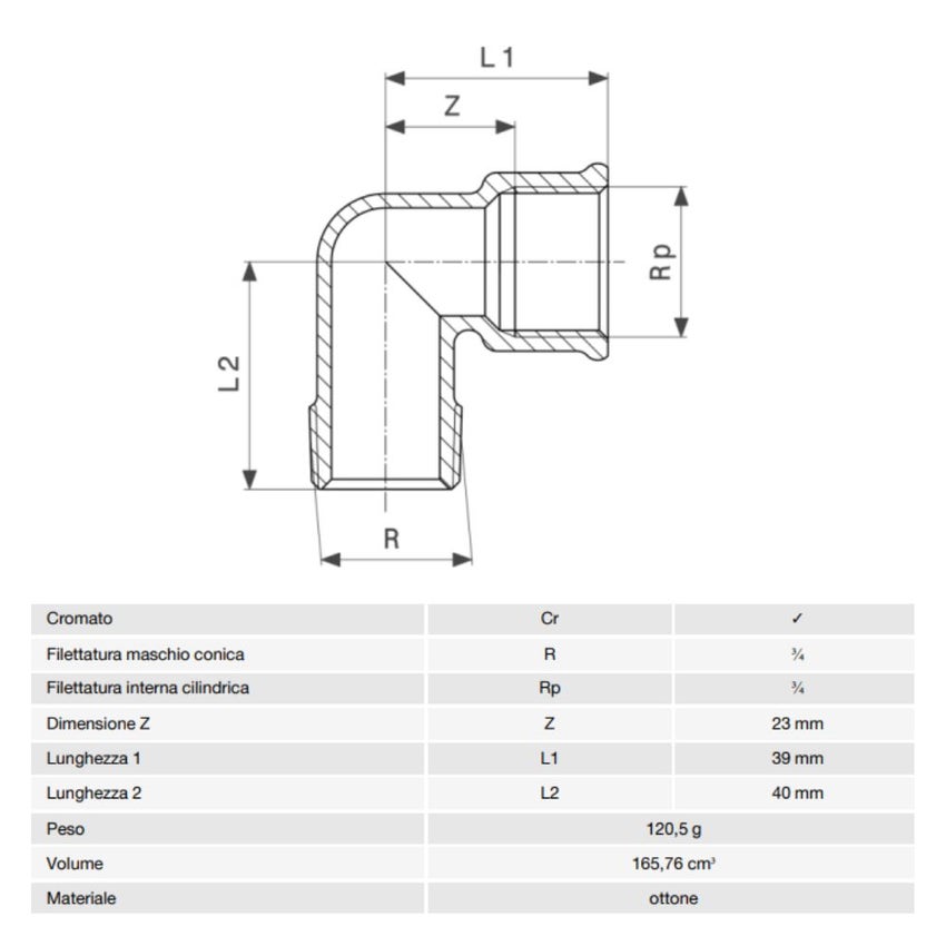 Immagine di Viega RACCORDI FILETTATI DI BRONZO gomito a 90° Ø 3/4" ottone cromato m/f 107758