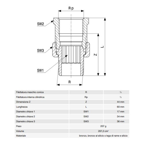Immagine di Viega RACCORDI FILETTATI DI BRONZO bocchettone di Ø 3/4", con filetto maschio, di bronzo al silicio lucido 447014