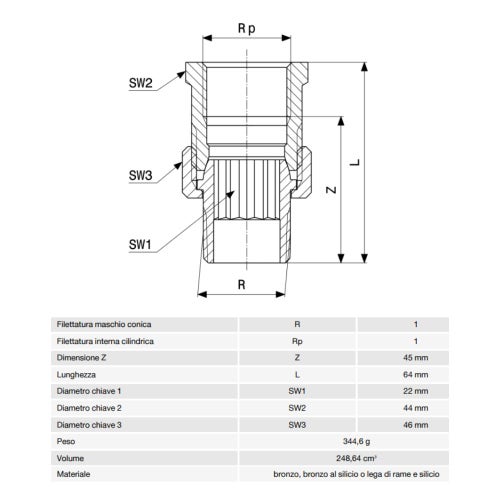 Immagine di Viega RACCORDI FILETTATI DI BRONZO bocchettone di Ø 1", con filetto maschio, di bronzo al silicio lucido 447021