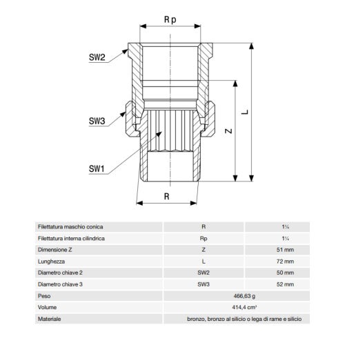 Immagine di Viega RACCORDI FILETTATI DI BRONZO bocchettone di Ø 1 1/4", con filetto maschio, di bronzo al silicio lucido 447038
