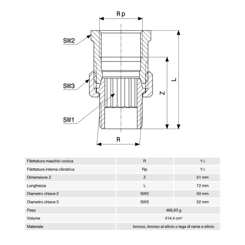 Immagine di Viega RACCORDI FILETTATI DI BRONZO bocchettone di Ø 1 1/4", con filetto maschio, di bronzo al silicio lucido 447038