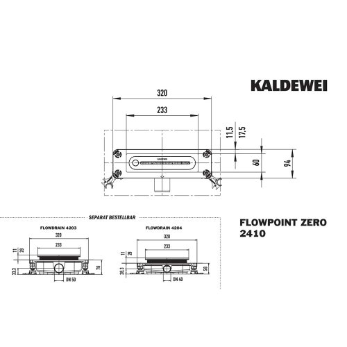 Immagine di Kaldewei FLOWLPOINT ZERO canalina per doccia da 23 cm, con CLICK’n CLEAN, finitura acciaio inox spazzolato 941000010930