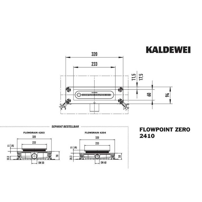 Immagine di Kaldewei FLOWLPOINT ZERO canalina per doccia da 23 cm, con CLICK’n CLEAN, finitura acciaio inox spazzolato 941000010930
