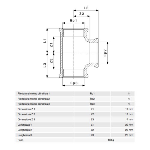 Immagine di Viega RACCORDI FILETTATI DI BRONZO raccordo a T di Ø 3/4 x 1/2", di bronzo al silicio lucido 362492