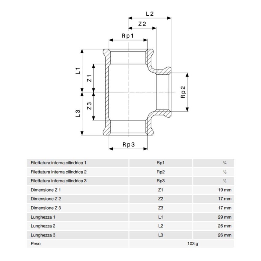 Immagine di Viega RACCORDI FILETTATI DI BRONZO raccordo a T di Ø 3/4 x 1/2", di bronzo al silicio lucido 362492