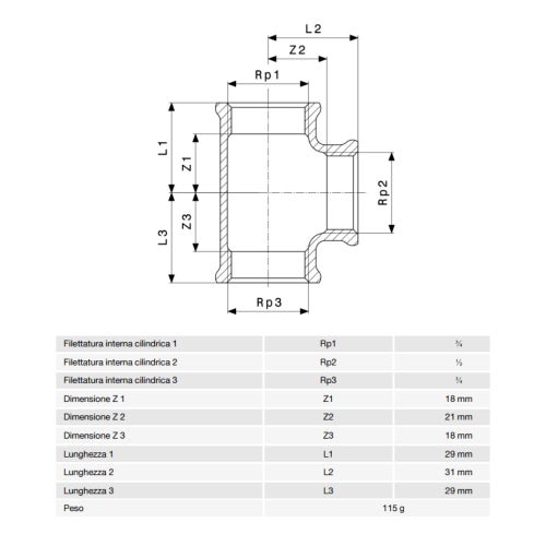 Immagine di Viega RACCORDI FILETTATI DI BRONZO raccordo a T di Ø 3/4 x 1/2", di bronzo al silicio lucido 264468