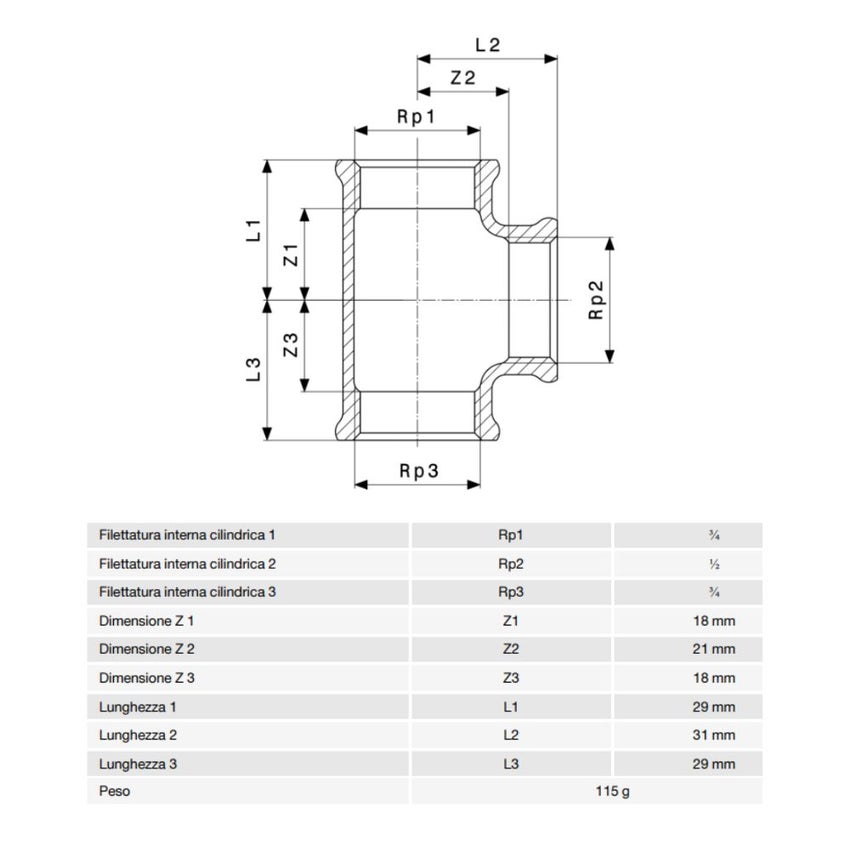 Immagine di Viega RACCORDI FILETTATI DI BRONZO raccordo a T di Ø 3/4 x 1/2", di bronzo al silicio lucido 264468