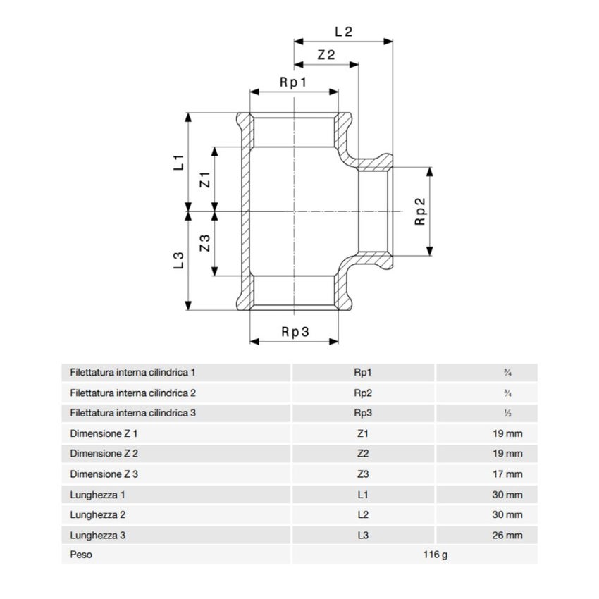 Immagine di Viega RACCORDI FILETTATI DI BRONZO raccordo a T di Ø 3/4 x 1/2", di bronzo al silicio lucido 362508