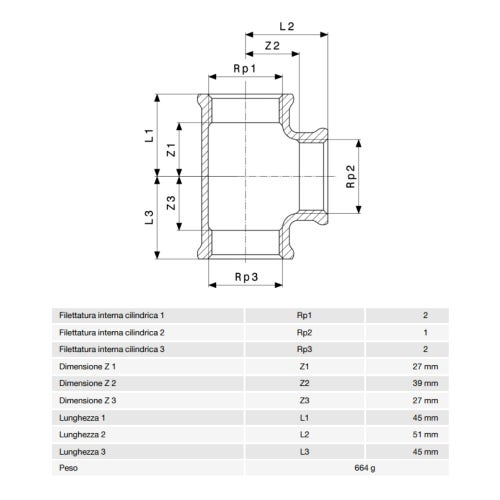 Immagine di Viega RACCORDI FILETTATI DI BRONZO raccordo a T di Ø 2 x 1", di bronzo al silicio lucido 650773