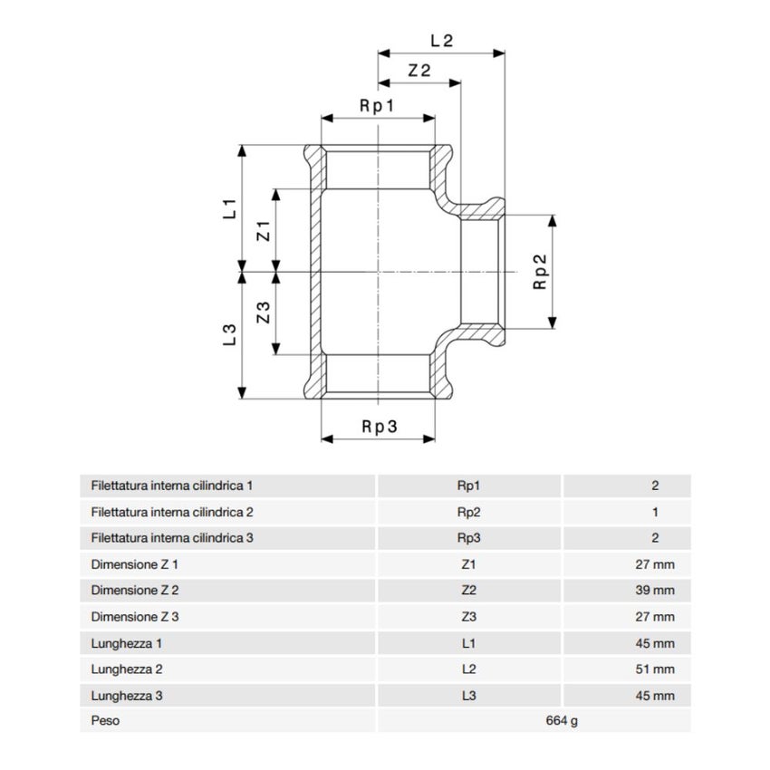 Immagine di Viega RACCORDI FILETTATI DI BRONZO raccordo a T di Ø 2 x 1", di bronzo al silicio lucido 650773