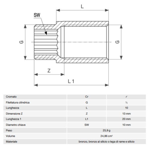 Immagine di Viega RACCORDI FILETTATI DI BRONZO prolunga da 3/8", L.1 cm, bronzo cromato 448769