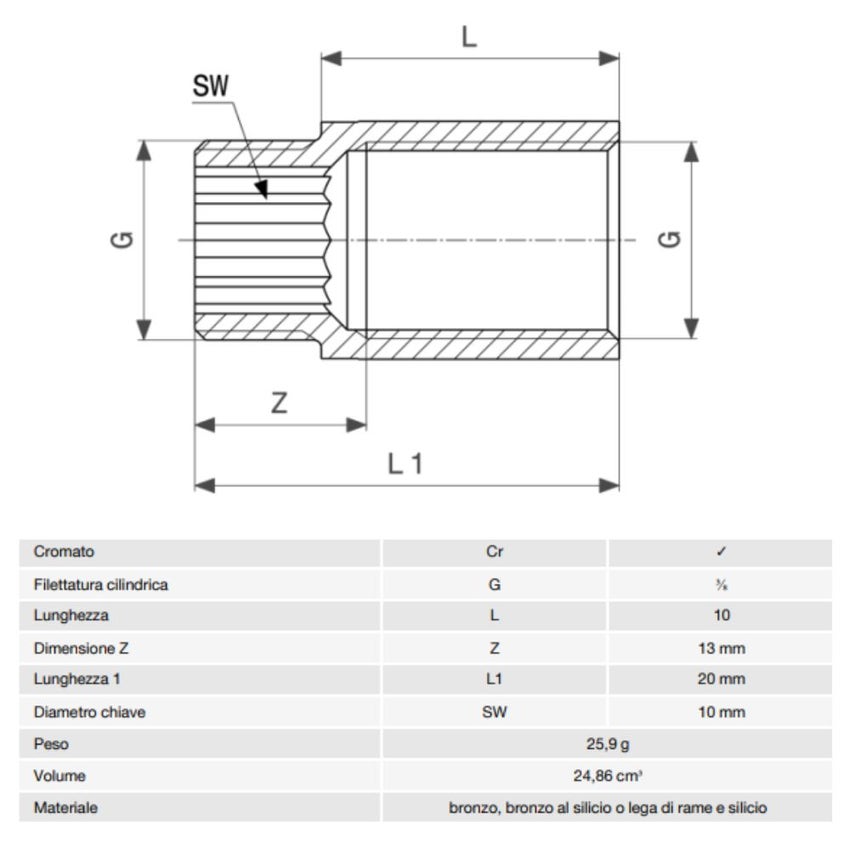 Immagine di Viega RACCORDI FILETTATI DI BRONZO prolunga da 3/8", L.1 cm, bronzo cromato 448769
