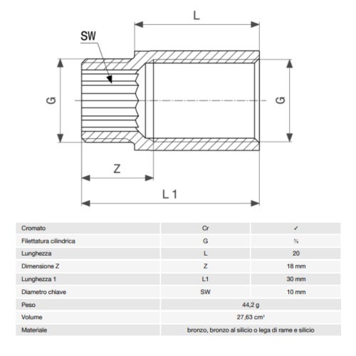 Immagine di Viega RACCORDI FILETTATI DI BRONZO prolunga da 3/8", L.1 cm bronzo cromato 447083