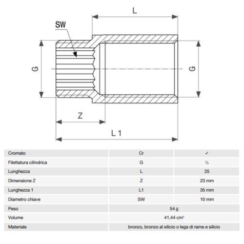 Immagine di Viega RACCORDI FILETTATI DI BRONZO prolunga da 3/8", L.2.5 cm, bronzo cromato  447090