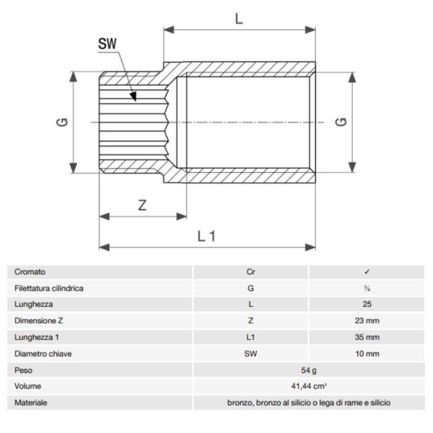 Immagine di Viega RACCORDI FILETTATI DI BRONZO prolunga da 3/8", L.2.5 cm, bronzo cromato  447090