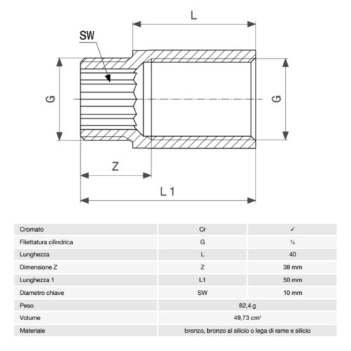 Immagine di Viega RACCORDI FILETTATI DI BRONZO prolunga da 3/8", L.4 cm, bronzo cromato 447113
