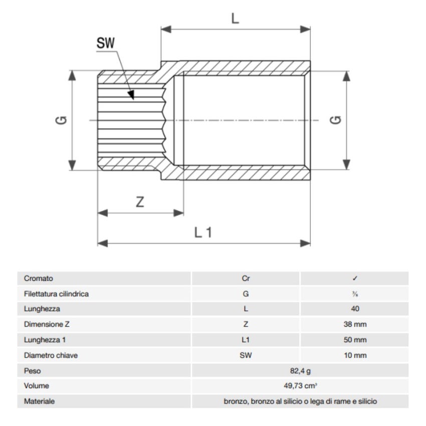 Immagine di Viega RACCORDI FILETTATI DI BRONZO prolunga da 3/8", L.4 cm, bronzo cromato 447113