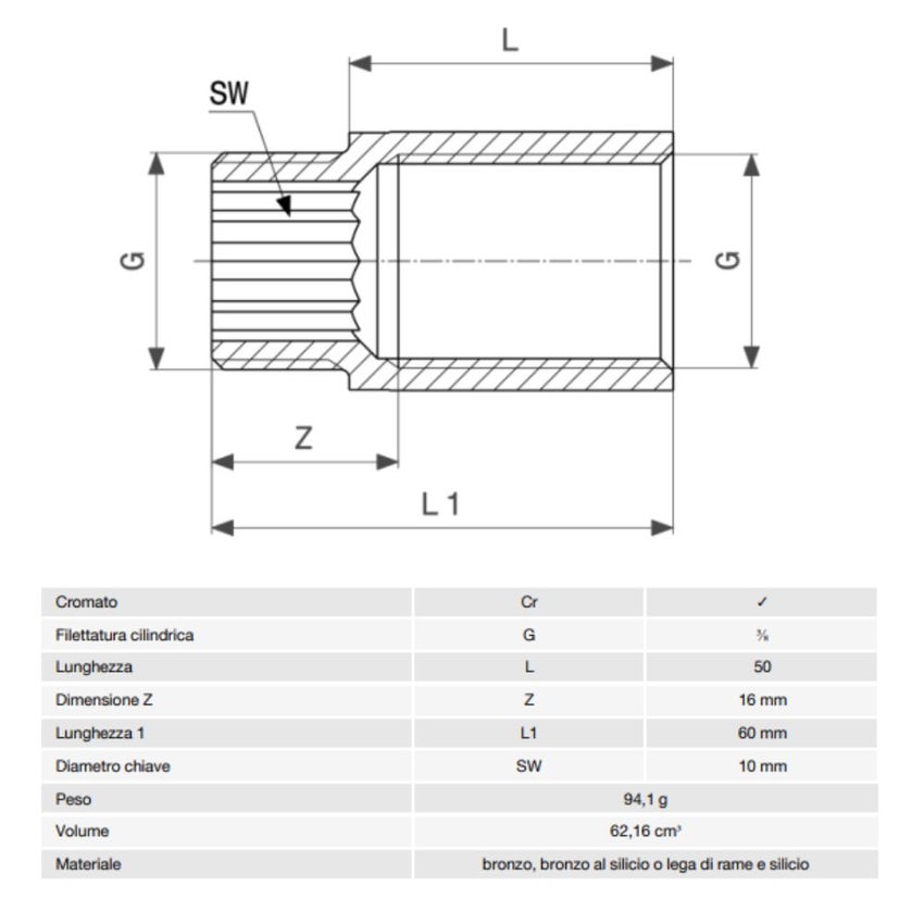 Immagine di Viega RACCORDI FILETTATI DI BRONZO prolunga da 3/8", L.5 cm, bronzo cromato  447120
