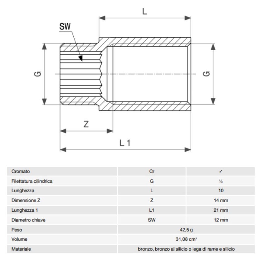 Immagine di Viega RACCORDI FILETTATI DI BRONZO prolunga da 1/2", L.1 cm, bronzo cromato  447151