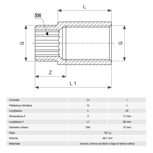 Immagine di Viega RACCORDI FILETTATI DI BRONZO prolunga da 1/2", L.2.5 cm, bronzo cromato 447182