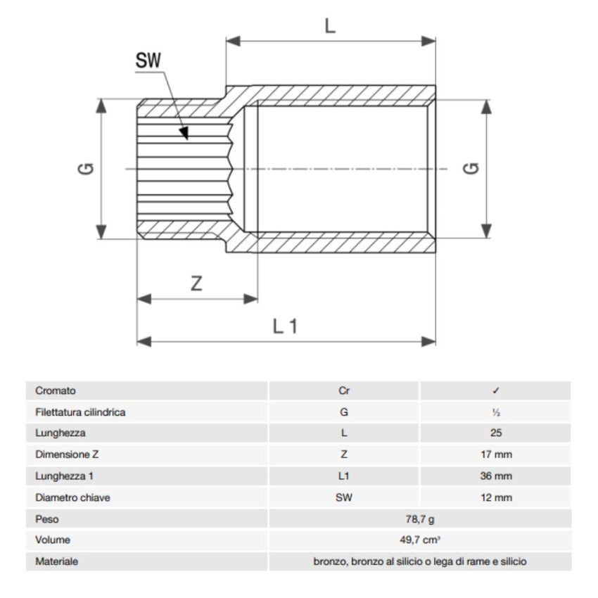 Immagine di Viega RACCORDI FILETTATI DI BRONZO prolunga da 1/2", L.2.5 cm, bronzo cromato 447182