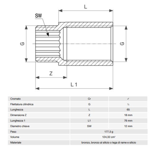 Immagine di Viega RACCORDI FILETTATI DI BRONZO prolunga da 1/2" L.6.5 cm, bronzo cromato  447229