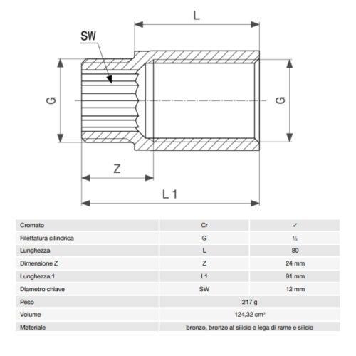 Immagine di Viega RACCORDI FILETTATI DI BRONZO prolunga da 1/2", L.8 cm, bronzo cromato  447236