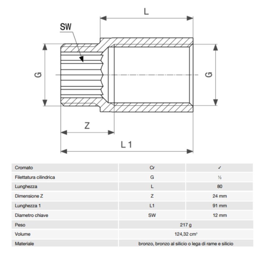 Immagine di Viega RACCORDI FILETTATI DI BRONZO prolunga da 1/2", L.8 cm, bronzo cromato  447236