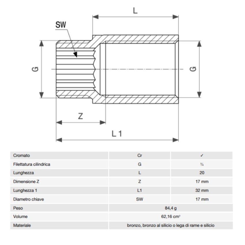 Immagine di Viega RACCORDI FILETTATI DI BRONZO prolunga da 3/4" L.2 cm, bronzo cromato  447298