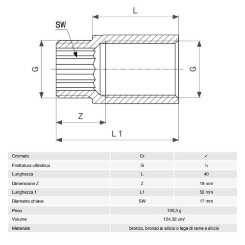Immagine di Viega RACCORDI FILETTATI DI BRONZO prolunga da 3/4", L.4 cm, bronzo cromato 447328