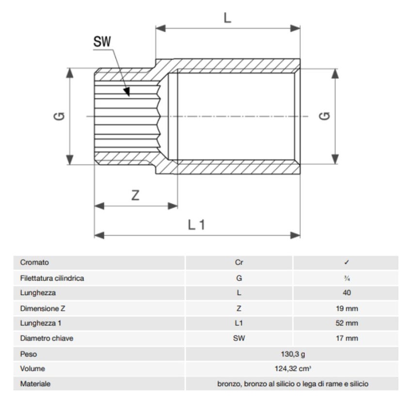 Immagine di Viega RACCORDI FILETTATI DI BRONZO prolunga da 3/4", L.4 cm, bronzo cromato 447328