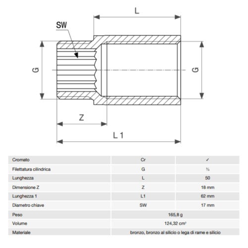 Immagine di Viega RACCORDI FILETTATI DI BRONZO prolunga da 3/4", L.5 cm, bronzo cromato 447335