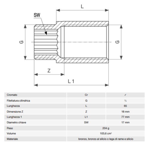 Immagine di Viega RACCORDI FILETTATI DI BRONZO prolunga da 3/4", L.6.5 cm, bronzo cromato 447342