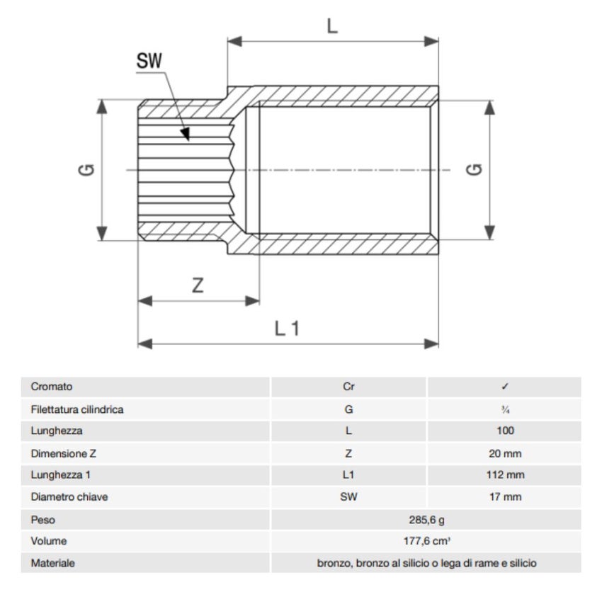 Immagine di Viega RACCORDI FILETTATI DI BRONZO prolunga da 3/4", L.10 cm, bronzo cromato 447366