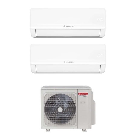 Immagine di Ariston NEVIS NET Climatizzatore a parete dual split inverter Wi-Fi bianco | unità esterna R32 10.7 kW unità interne 9000+18000 BTU 3381262+4213037+4213039