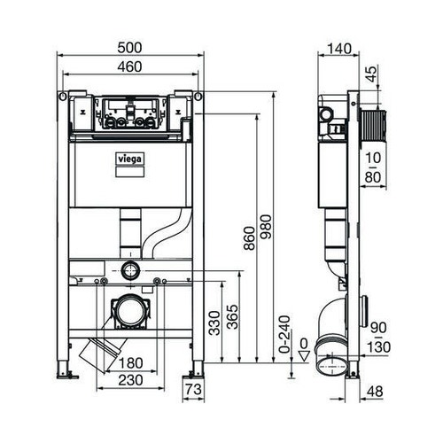Immagine di Viega PREVISTA DRY modulo con attacco per wc con doccetta, H.98 cm, con impostazione di risciacquo totale ca. 3,5–7,5 L., per cartongesso 824174