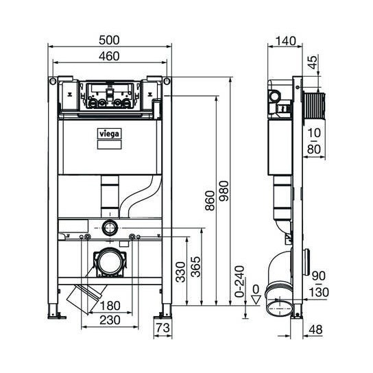 Immagine di Viega PREVISTA DRY modulo con attacco per wc con doccetta, H.98 cm, con impostazione di risciacquo totale ca. 3,5–7,5 L., per cartongesso 824174