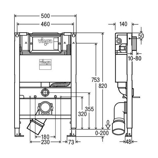 Immagine di Viega PREVISTA DRY modulo con attacco per wc con doccetta, H.82 cm, con impostazione di risciacquo totale ca. 3,5–7,5 L., per cartongesso 772017