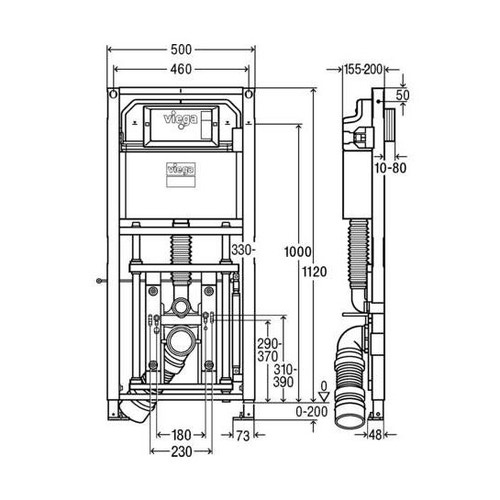 Immagine di Viega PREVISTA DRY modulo per wc con altezza regolabile individualmente da parte dell'utente mediante tasto, H.112 cm, con impostazione di risciacquo totale ca. 3,5–7,5 L., per cartongesso 772024