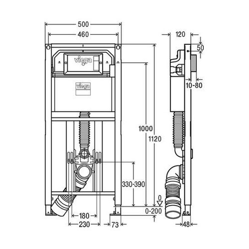 Immagine di Viega PREVISTA DRY modulo per wc successivamente regolabile in altezza da parte dell'installatore, H.112 cm, con impostazione di risciacquo totale ca. 3,5–7,5 L., per cartongesso 772031