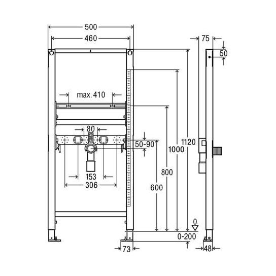 Immagine di Viega PREVISTA DRY modulo per lavabo con attacchi regolabili in altezza, H.112 cm, per cartongesso 776183