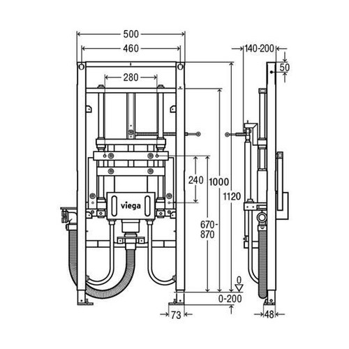 Immagine di Viega PREVISTA DRY modulo per lavabo con altezza regolabile individualmente da parte dell'utente mediante tasto, H.112 cm, per cartongesso 776213
