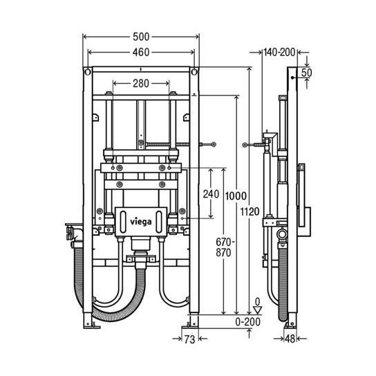 Immagine di Viega PREVISTA DRY modulo per lavabo con altezza regolabile individualmente da parte dell'utente mediante tasto, H.112 cm, per cartongesso 776213
